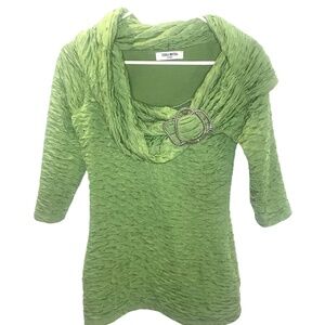 Terra Nostra Green Textured Cowl Neck Top with Buckle Detail